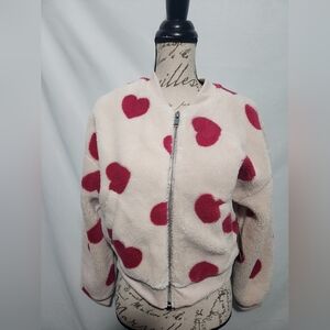 Cozy Heart Patterned Jacket - Cream and Pink